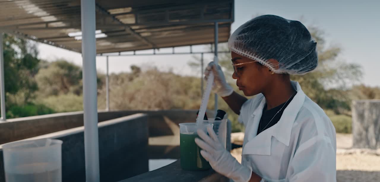 A technician working carefully with an algae sample in Madagascar